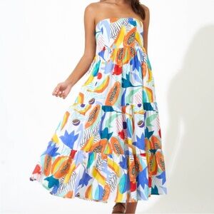 Oliphant Tie Back Tiered Maxi in Papaya Yellow.   L2